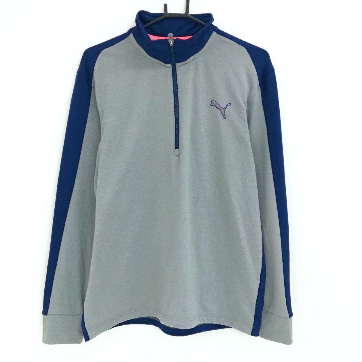 Sports, Outdoors - [クーポン対象品]【超美品】プーマ 長袖ハイネックシャツ グレー×ネイビー 裏微起毛 ハーフジップ WARM メンズ L ゴルフウェア PUMA