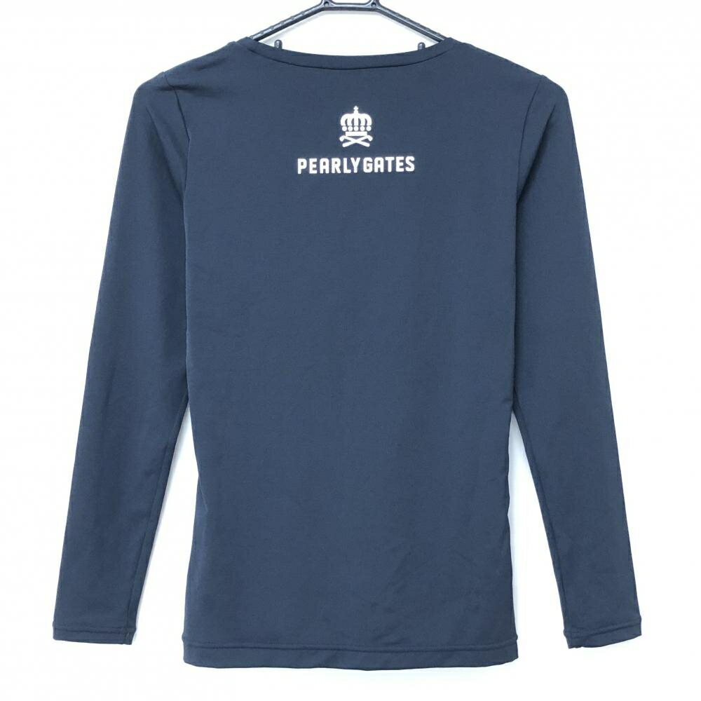 【美品】パーリーゲイツ インナーシャツ ネイビー×白 ストレッチ 内側ブランドプリント割れ レディース 1(M) ゴルフウェア PEARLY GATES