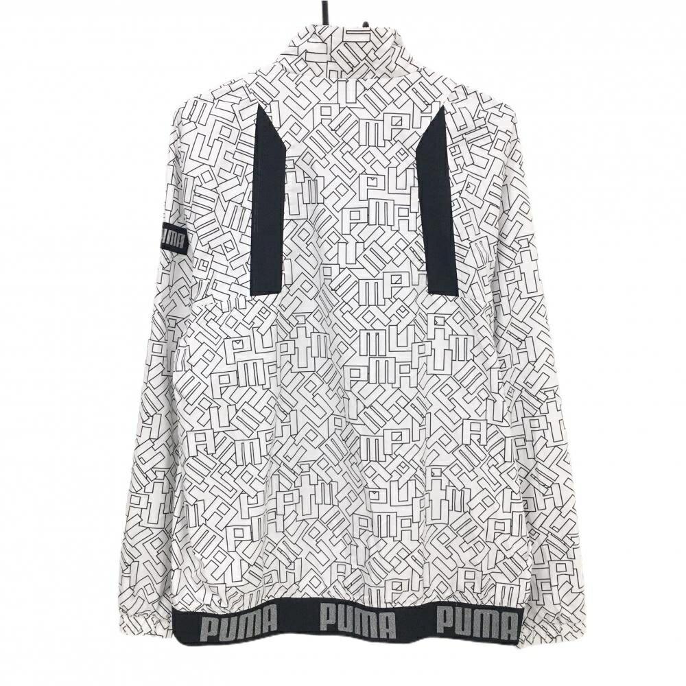 【ポイント10倍！楽天スーパーセール期間限定】【超美品】プーマ ジャケット 白×黒 英字総柄 裏地メッシュ 薄手 背面一部リブ メンズ XL ゴルフウェア PUMA