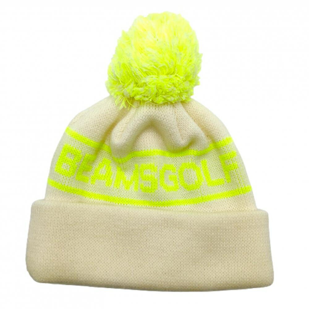 ビームスゴルフ ニット帽 アイボリー×ライトグリーン ボンボン付き ウール混 57-59cm ゴルフウェア BEAMS GOLF