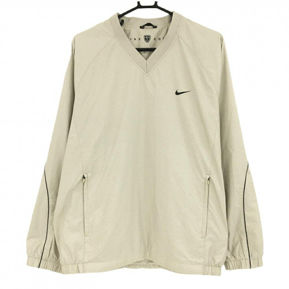 【美品】ナイキ スニード ベージュ ロゴ黒 裏地メッシュ ブルゾン メンズ LGG ゴルフウェア NIKE