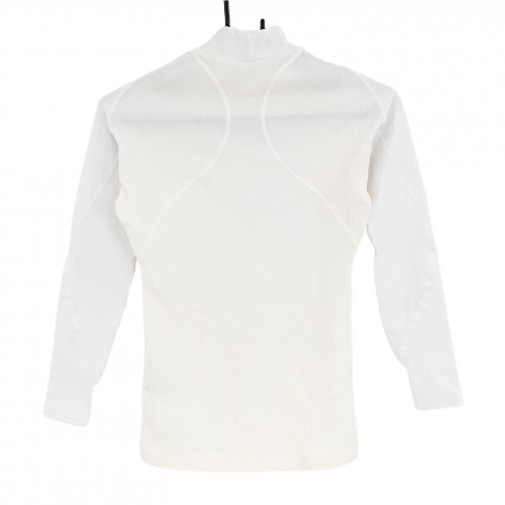 【美品】ミズノ ハイネックインナーシャツ 白×ライトピンク ロゴプリント 袖口汚れ小 レディース M ゴルフウェア MIZUNO