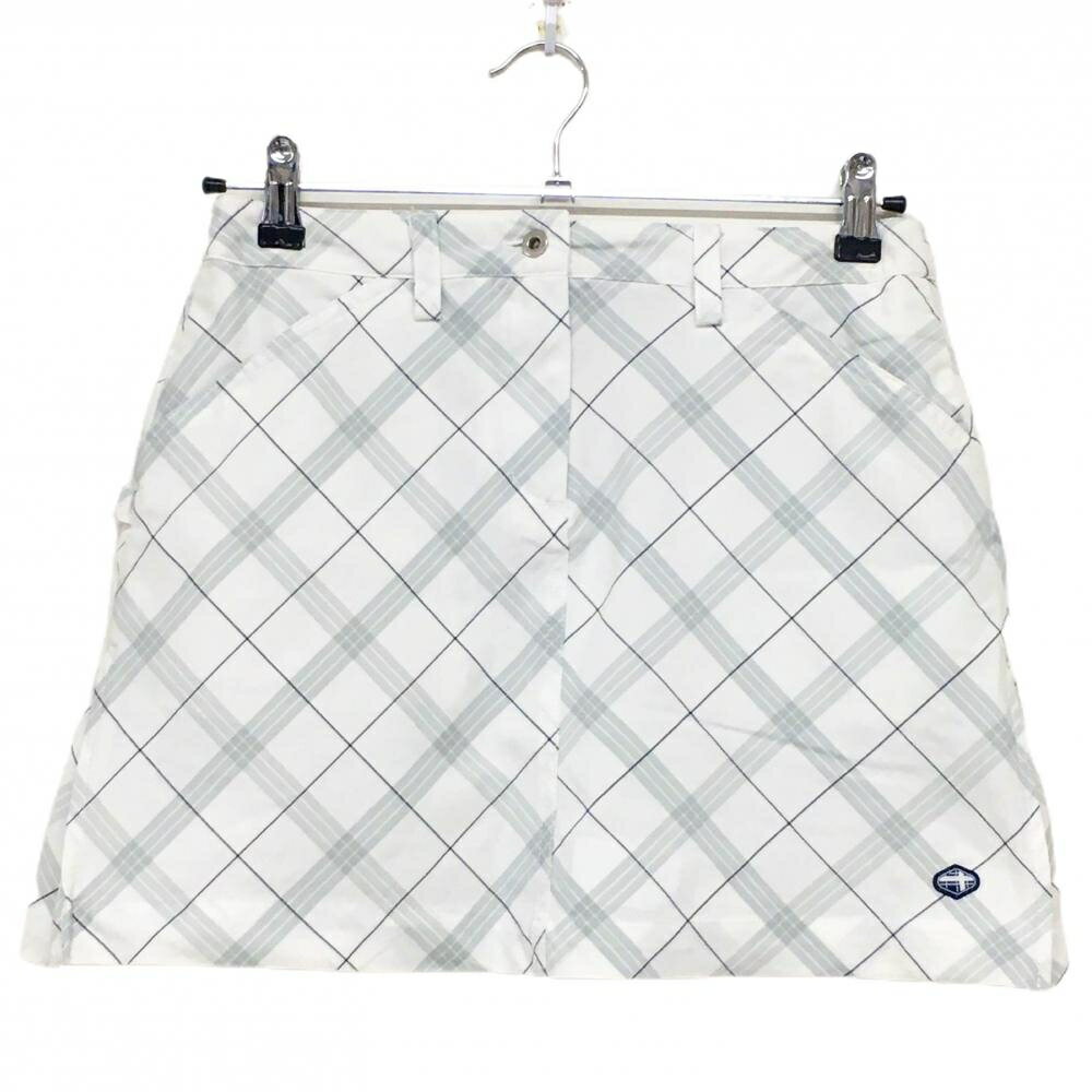 【美品】フィドラ スカート 白×グレー チェック柄 ストレッチ ロゴワッペン レディース M ゴルフウェア FIDRA