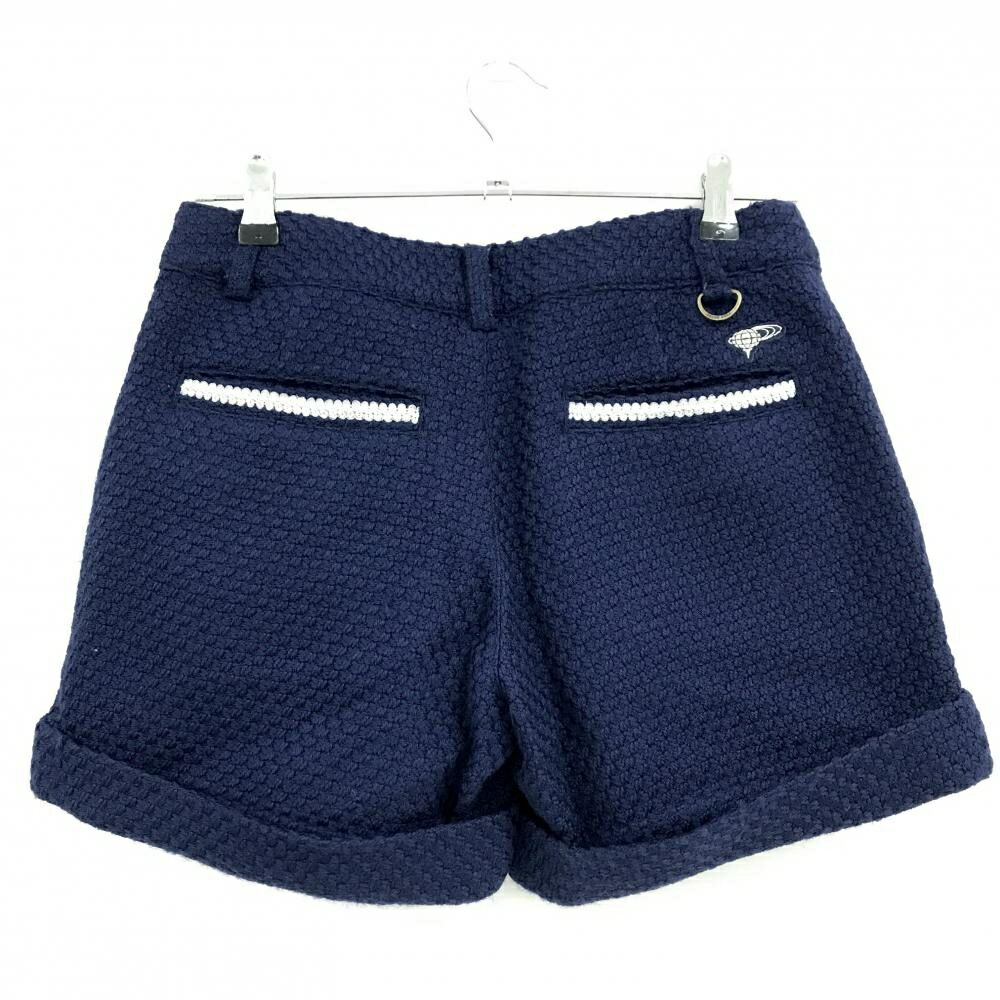 【美品】ビームスゴルフ ショートパンツ ネイビー×白 織生地 ウール混 裏地付 レディース S ゴルフウェア BEAMS GOLF