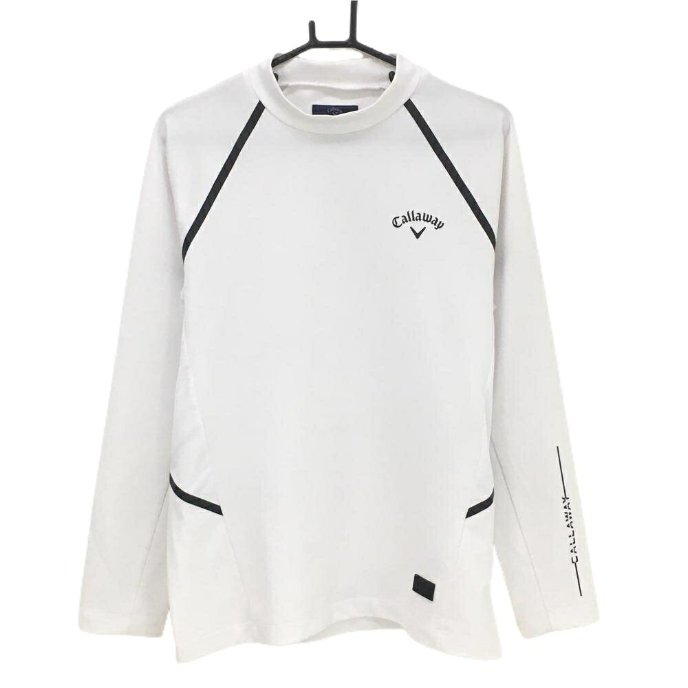 CALLAWAY - [クーポン対象品]【超美品】キャロウェイ 長袖ハイネックシャツ 白×黒 サイド一部メッシュ ロゴ メンズ L ゴルフウェア Callaway