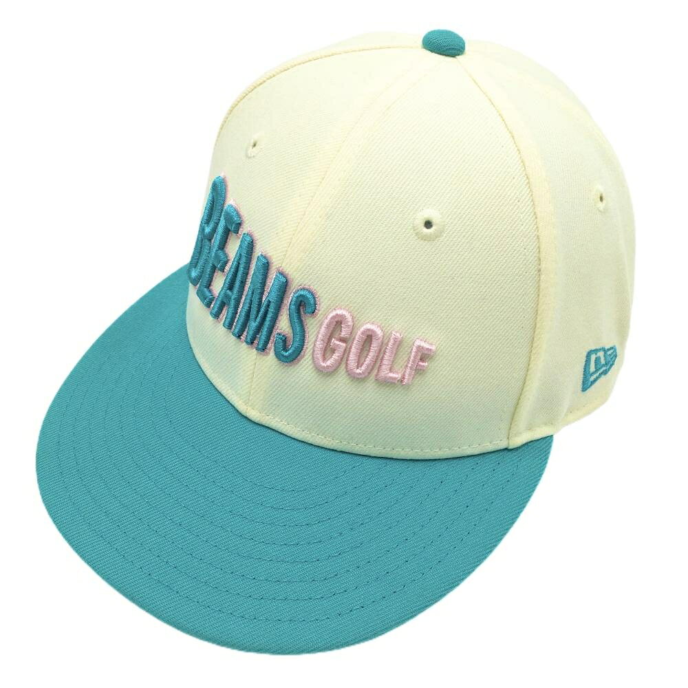 ビームスゴルフ フラットキャップ 白×ライトブルー ロゴ刺しゅう ゴルフウェア BEAMS GOLF