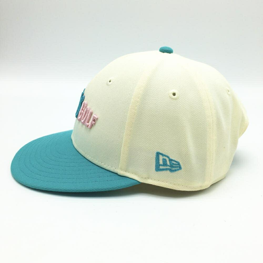 ビームスゴルフ フラットキャップ 白×ライトブルー ロゴ刺しゅう ゴルフウェア BEAMS GOLF
