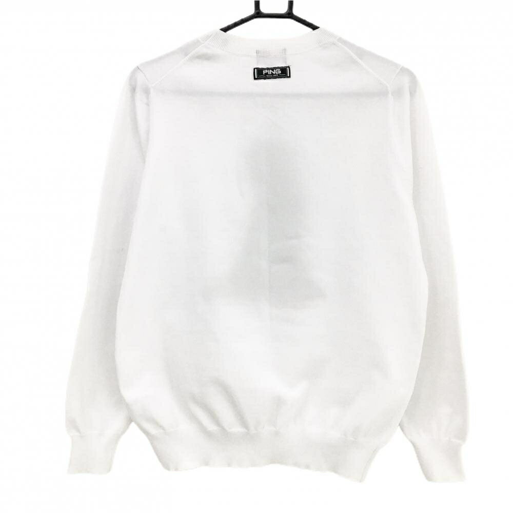 ピン セーター 白×ネイビー フロントロゴ ニット レディース L ゴルフウェア PING