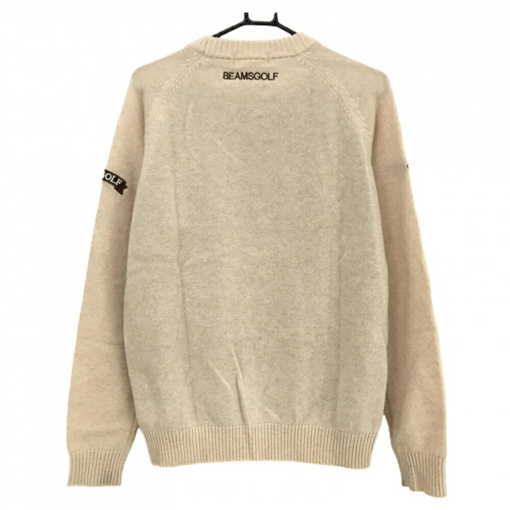 【美品】ビームスゴルフ セーター ベージュ×ブラウン ウール混 袖ロゴ ニット メンズ L ゴルフウェア BEAMS GOLF
