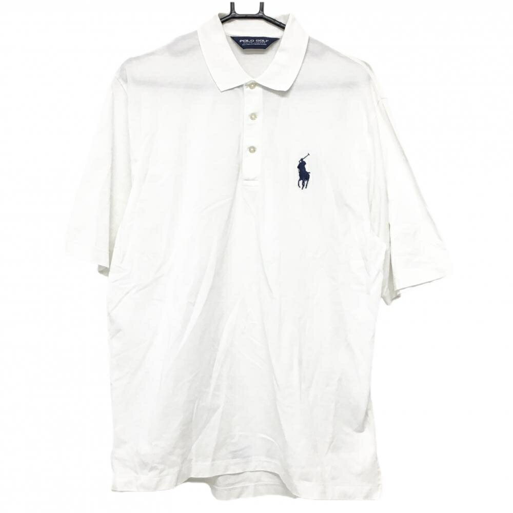 Polo Golf - ポロゴルフ ラルフローレン 半袖ポロシャツ 白 ロゴネイビー メンズ M ゴルフウェア Ralph Lauren