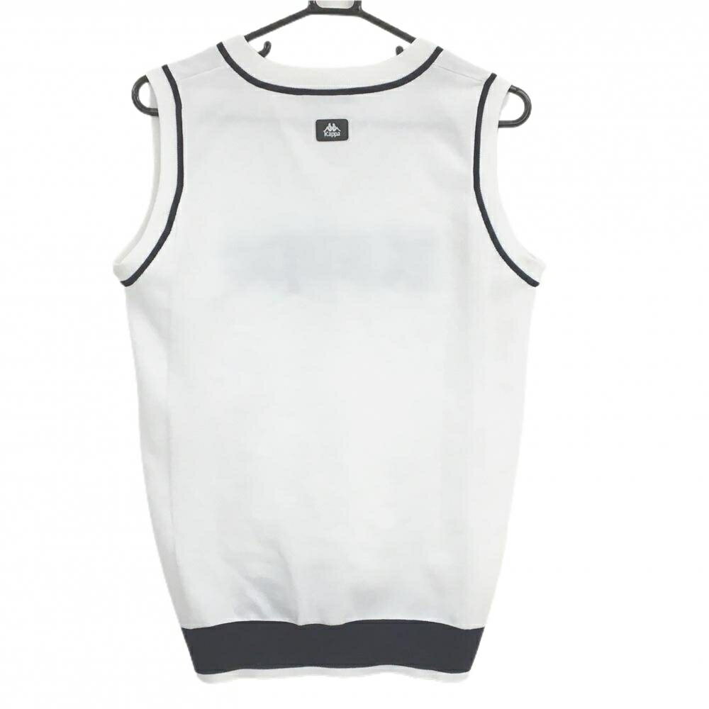 [クーポン対象品]【超美品】カッパ ニットベスト 白×ネイビー Vネック ビッグロゴ レディース O(XL) ゴルフウェア Kappa