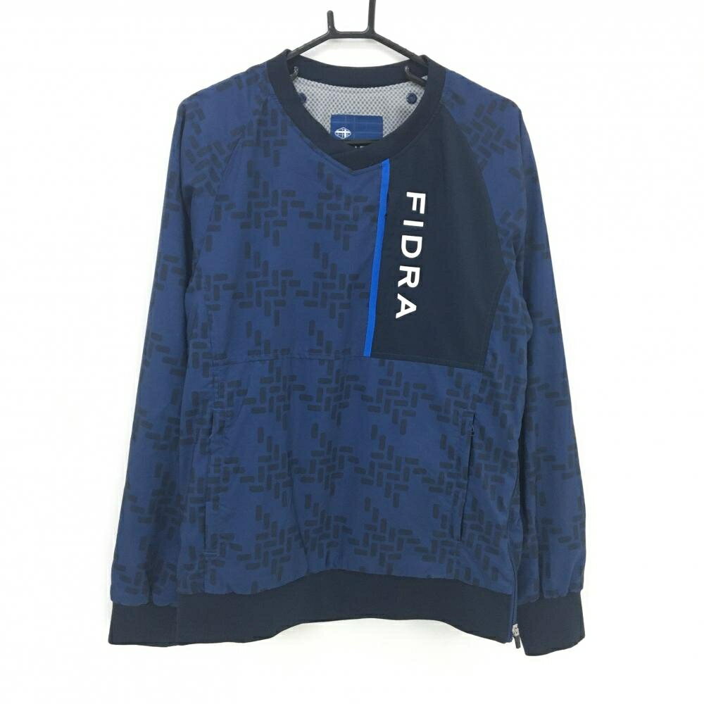 【美品】フィドラ スニード ネイビー 総柄 裏地メッシュ微起毛 ブルゾン メンズ XL/TG ゴルフウェア FIDRA