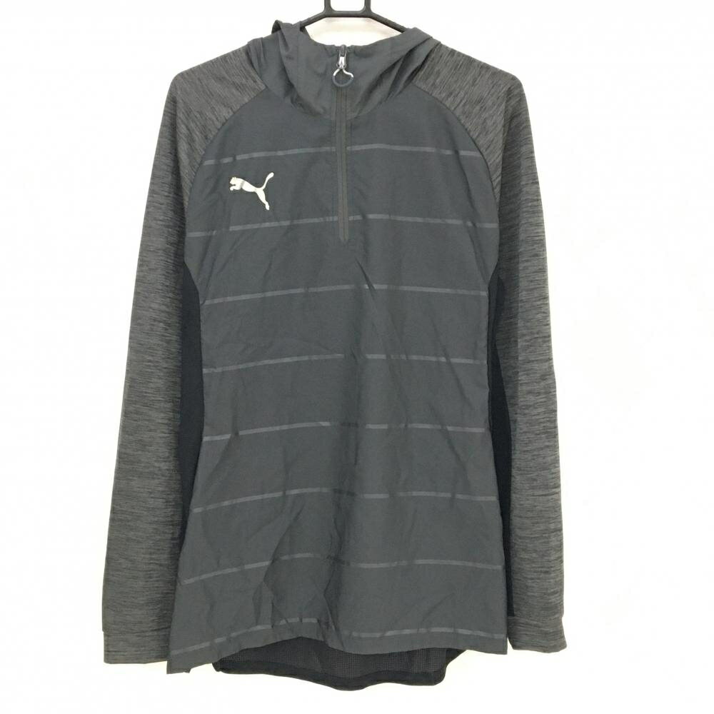 Men'S Wear - 【超美品】プーマ フード付長袖シャツ グレー×黒 前身頃ボーダー地模様 背面メッシュ ハーフジップ メンズ XL ゴルフウェア PUMA