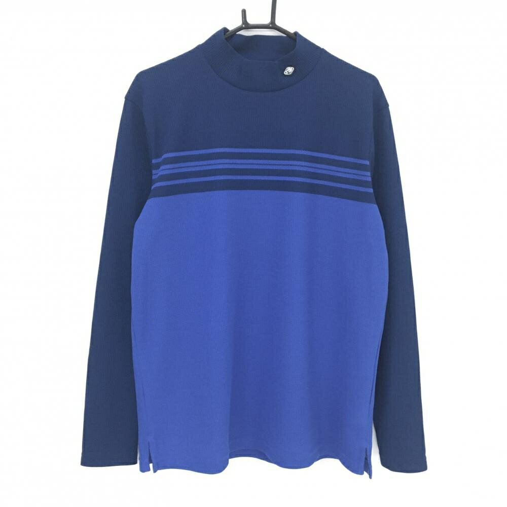 【超美品】フィドラ 長袖ハイネックシャツ ネイビー×ブルー 胸元ライン メンズ XL/TG ゴルフウェア FIDRA