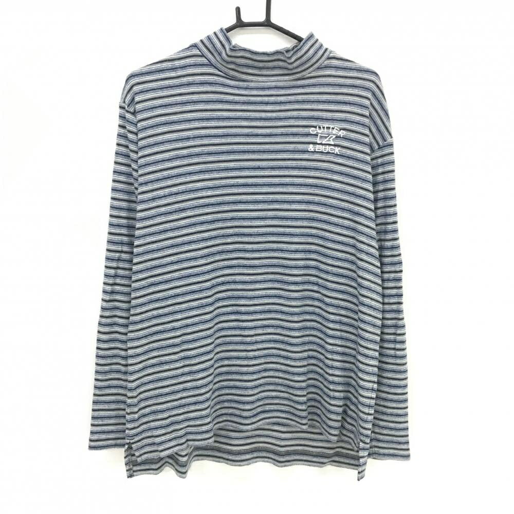 CUTTER & BUCK - [クーポン対象品]カッターアンドバック 長袖ハイネックシャツ グレー×ネイビー ボーダー 表微起毛 メンズ LL ゴルフウェア CUTTER＆BUCK