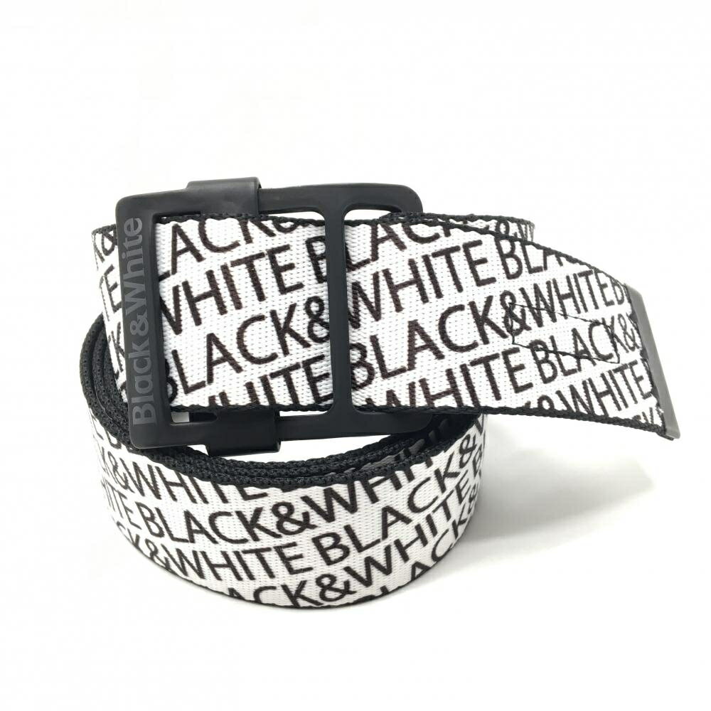 【超美品】ブラックアンドホワイト ベルト 白×黒 英字ロゴ総柄 メンズ ゴルフウェア Black＆White