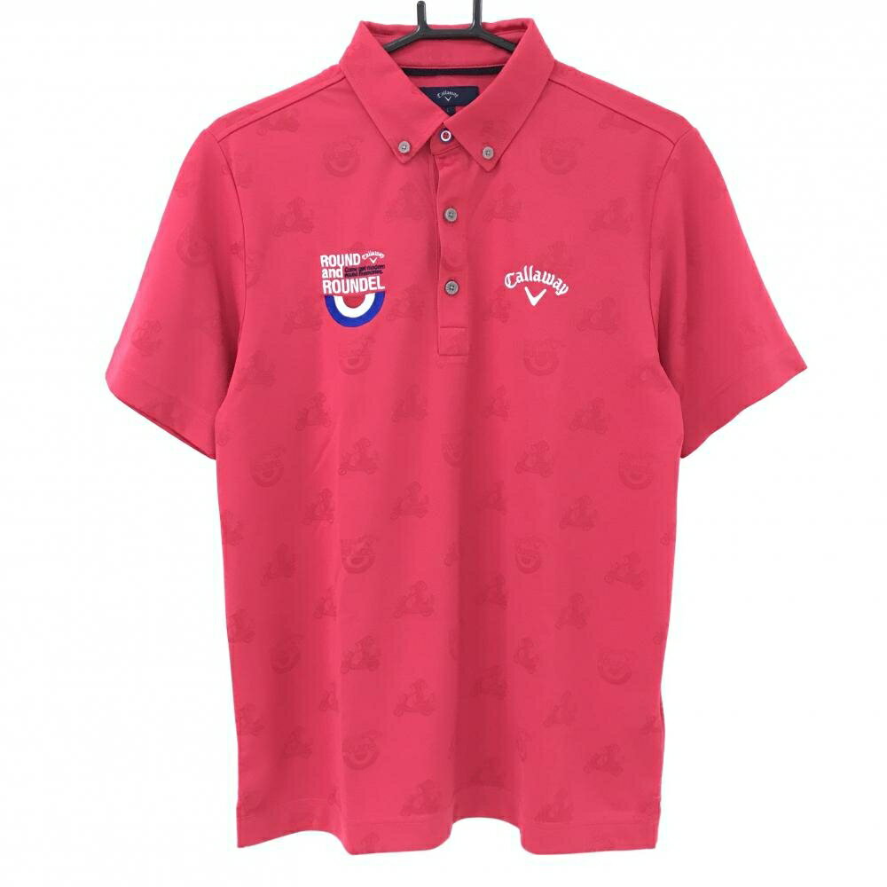 CALLAWAY - [クーポン対象品]【美品】キャロウェイ 半袖ポロシャツ レッド 地模様 ロゴ刺しゅう ボタンダウン メンズ L ゴルフウェア Callaway