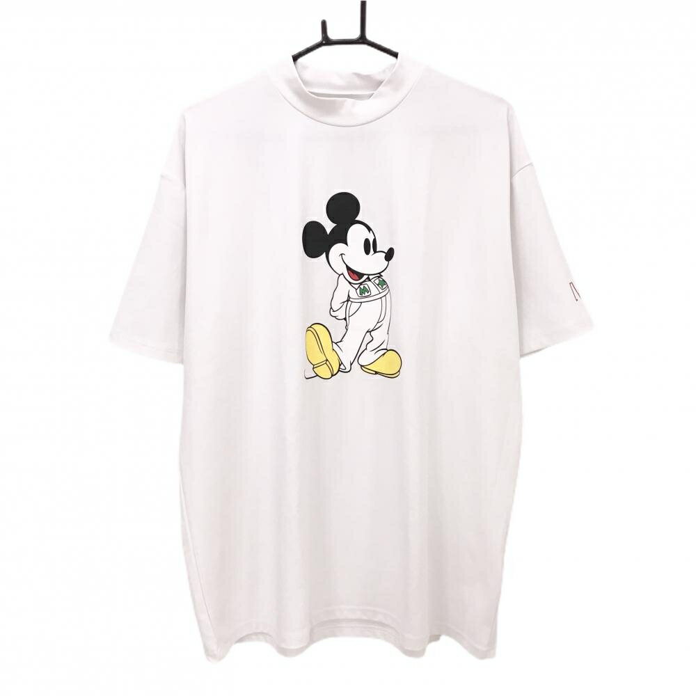 【超美品】V12×Disney 半袖ハイネックシャツ 白×黒 ミッキーマウス コラボ メンズ XXL ゴルフウェア V12