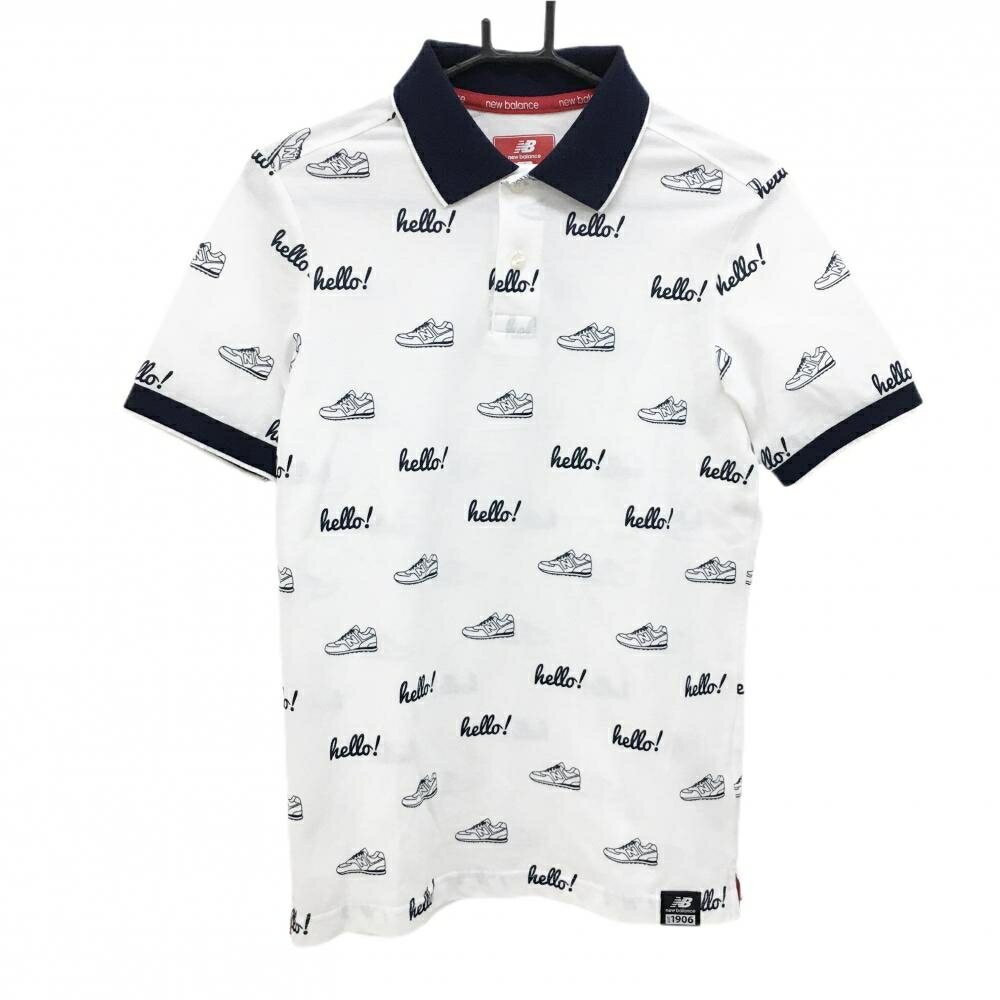 Men'S Wear - ニューバランスゴルフ 半袖ポロシャツ 白×ネイビー 総柄 スニーカー メンズ 4(M) ゴルフウェア New Balance