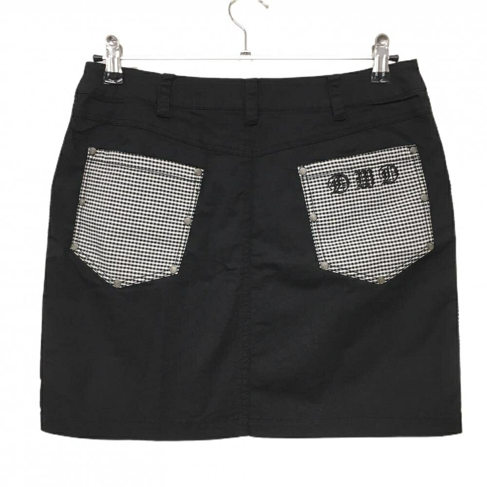 【美品】ダンスウィズドラゴン スカート 黒×白 一部ギンガムチェック ストレッチ レディース 3(L) ゴルフウェア Dance With Dragon