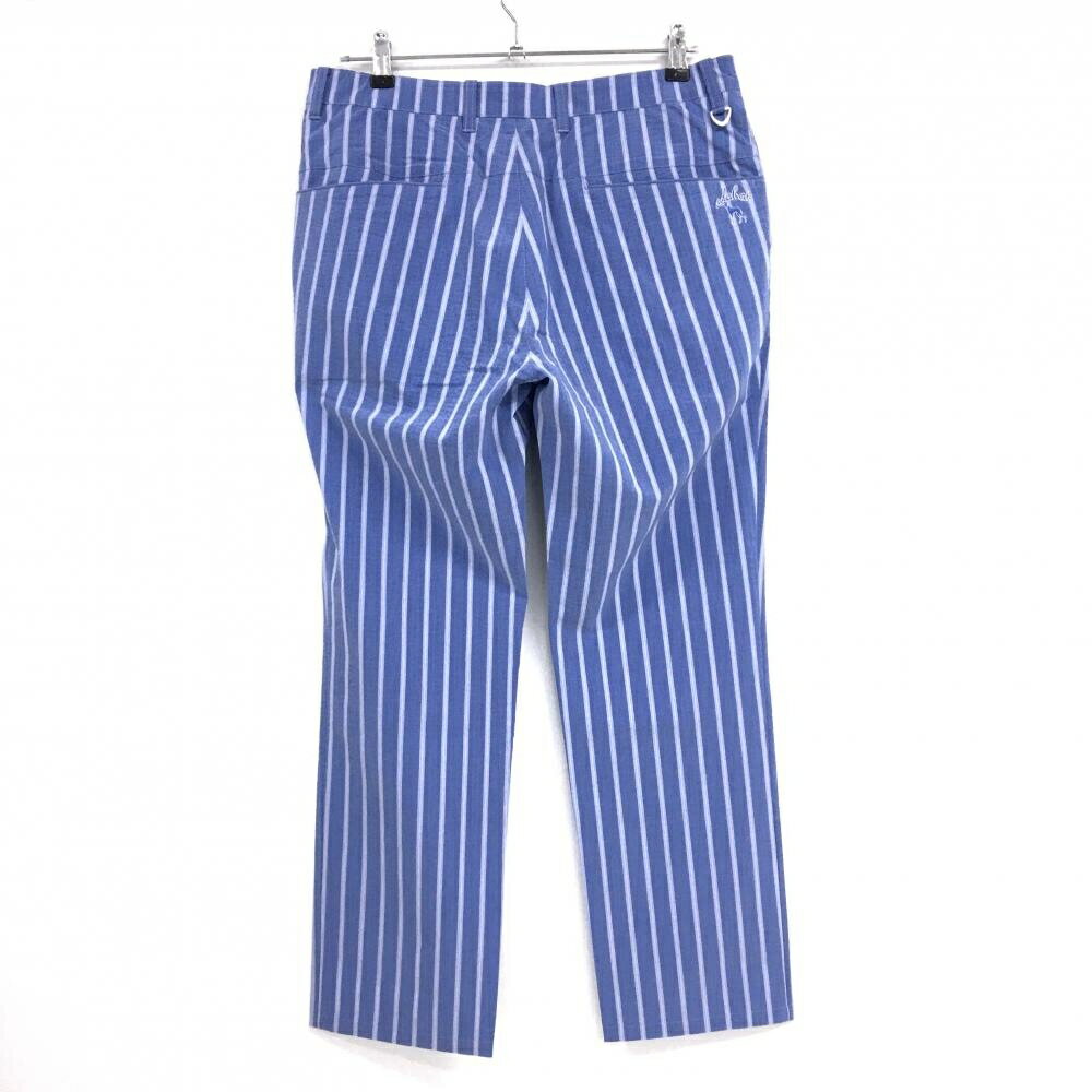 [クーポン対象品]【超美品】アダバット パンツ ブルー系×白 ストライプ 凹凸生地 ウエスト内側滑り止め付 メンズ 48(L) ゴルフウェア adabat