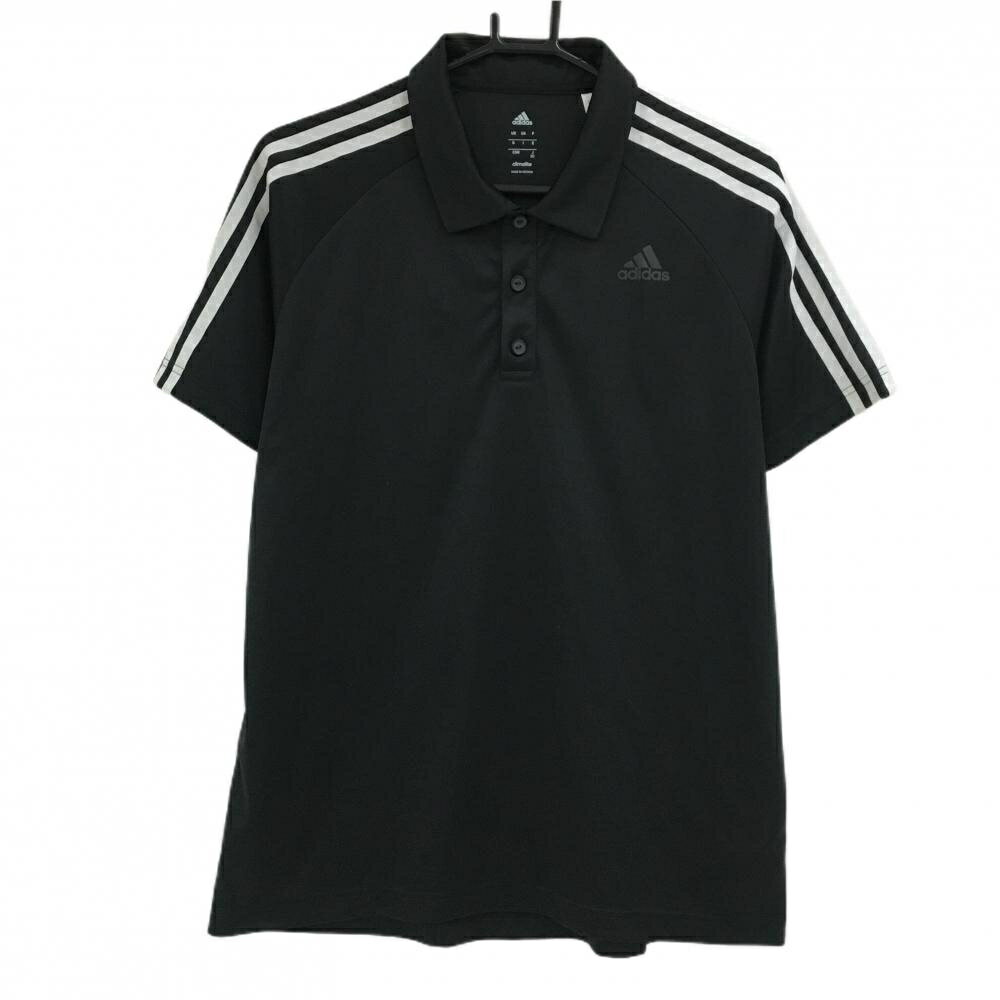 Other - 【美品】アディダス 半袖ポロシャツ 黒×白 肩3ライン ロゴプリント メンズ XO ゴルフウェア adidas
