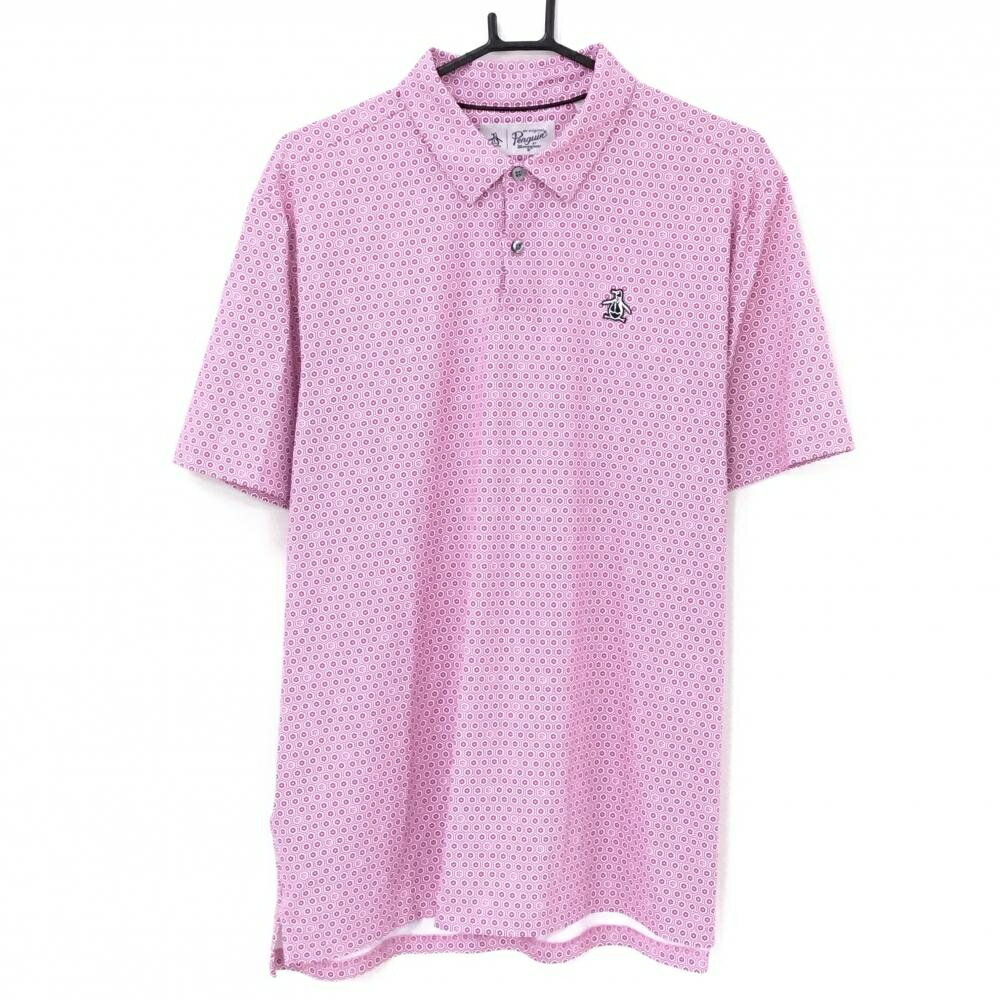 Shirts - [クーポン対象品]【超美品】マンシングウェア 半袖ポロシャツ ピンク×白 花小紋柄 ワッペン メンズ L/G ゴルフウェア Munsingwear