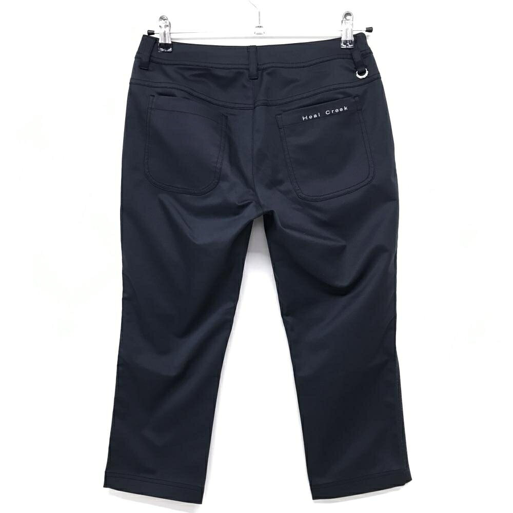 【超美品】ヒールクリーク 七分丈パンツ ダークグレー サイドライン ロゴ刺しゅう レディース 40(M) ゴルフウェア Heal Creek