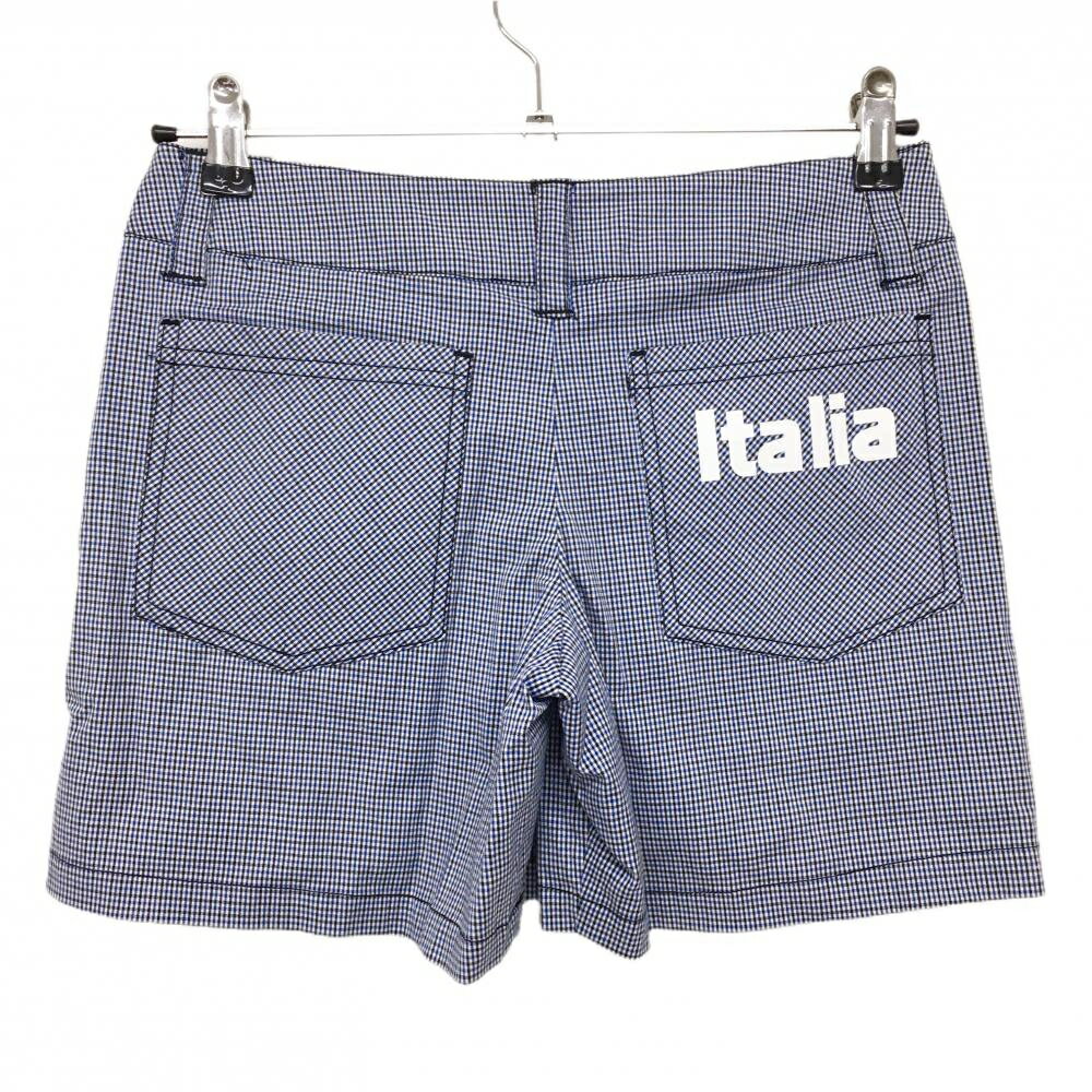 【超美品】カッパ キュロットスカート 白×ブルー チェック 裏地付き ストレッチ レディース 7 ゴルフウェア Kappa