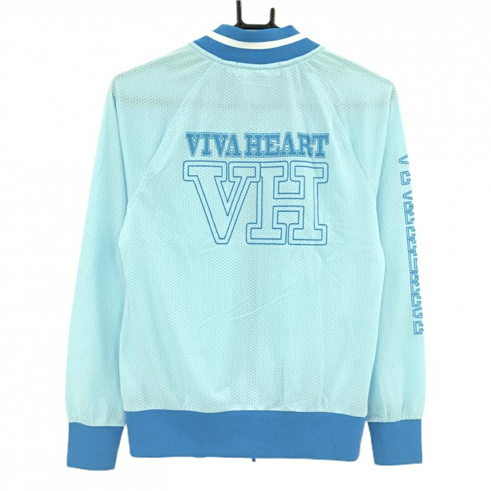 【超美品】ビバハート ブルゾン ライトブルー×ブルー メッシュ生地 ロゴプリント レディース 40(M) ゴルフウェア VIVA HEART