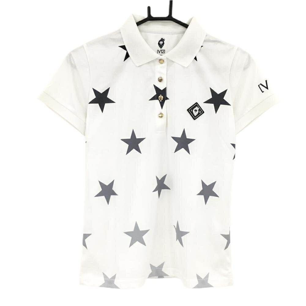 Untitled Sport - [クーポン対象品]【超美品】V12 半袖ポロシャツ　白×ネイビー 星総柄 グラデーション シリコンワッペン レディース 0(S) ゴルフウェア V12