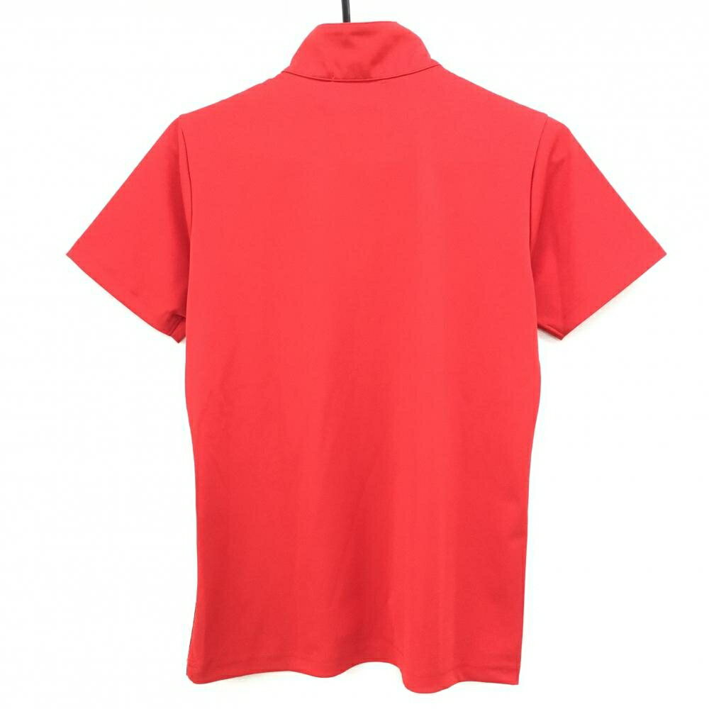 【超美品】マリクレール 半袖ハイネックシャツ レッド×ネイビー ハーフジップ 複数ワッペン レディース M ゴルフウェア marie claire