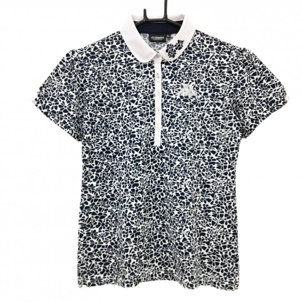 Kappa - [クーポン対象品]【超美品】カッパ 半袖ポロシャツ 白×ネイビー 総柄 ラインストーンロゴ レディース L ゴルフウェア Kappa