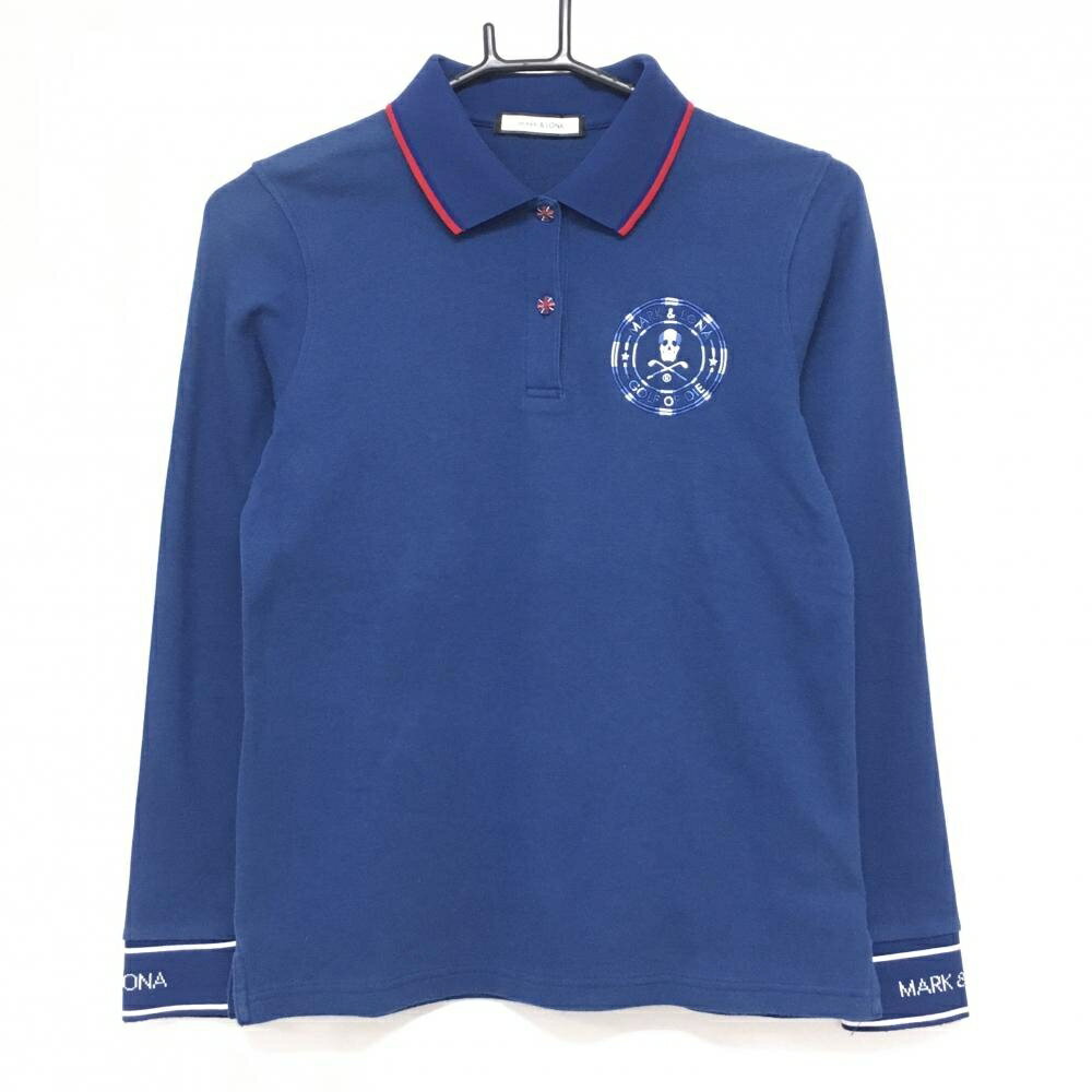 MARK & LONA - [クーポン対象品]マークアンドロナ 長袖ポロシャツ ネイビー×レッド ロゴ刺しゅう レディース 38(M) ゴルフウェア MARK＆LONA