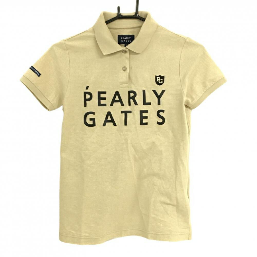 PEARLY GATES - [クーポン対象品]【美品】パーリーゲイツ 半袖ポロシャツ ベージュ×黒 フロントロゴ レディース 0(S) ゴルフウェア PEARLY GATES