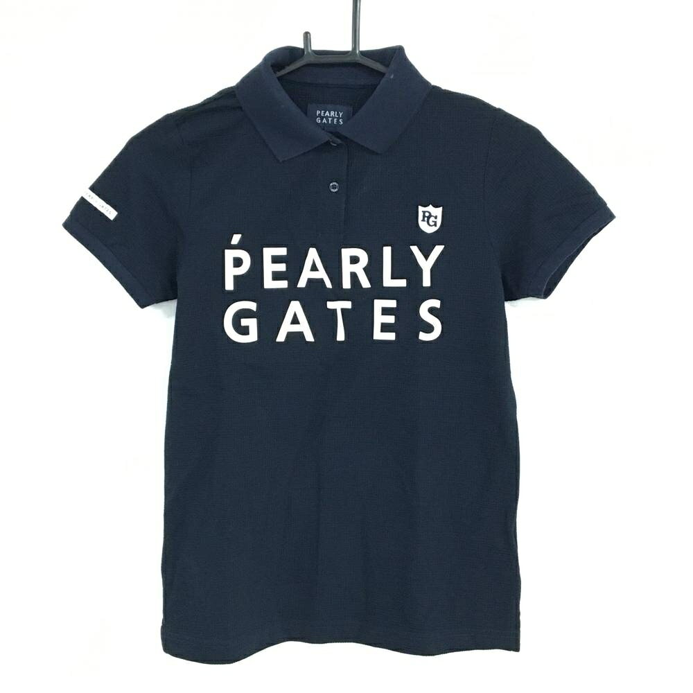 PEARLY GATES - [クーポン対象品]パーリーゲイツ 半袖ポロシャツ ネイビー×白 フロントロゴ レディース 0(S) ゴルフウェア PEARLY GATES