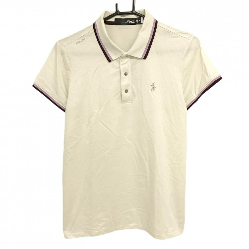 【超美品】RLXラルフローレン 半袖ポロシャツ アイボリー×ボルドー 襟袖ライン スマップボタン レディース M ゴルフウェア Ralph Lauren