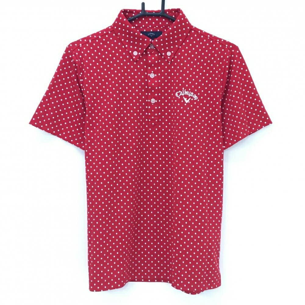 CALLAWAY - [クーポン対象品]【超美品】キャロウェイ 半袖ポロシャツ レッド×白 ドット柄 ロゴ刺しゅう メンズ M ゴルフウェア Callaway