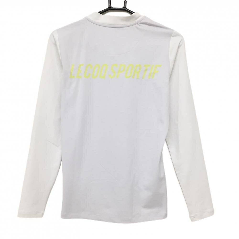 【超美品】ルコックゴルフ 長袖ハイネックシャツ 白×オフホワイト ストレッチ ロゴ レディース L ゴルフウェア le coq sportif