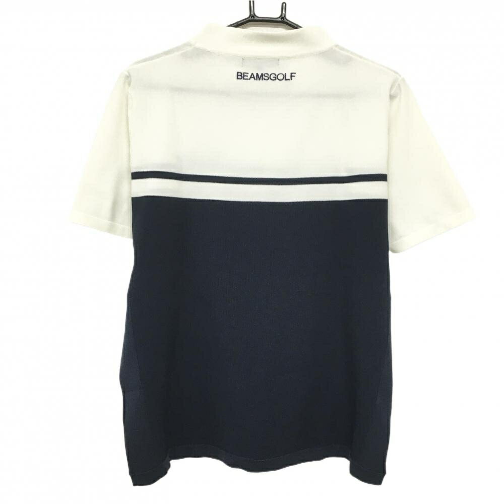 【美品】ビームスゴルフ 半袖ハイネックセーター 白×ネイビー ロゴ刺しゅう メンズ L ゴルフウェア 2024年モデル BEAMS GOLF