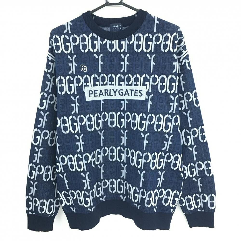 Other - 【超美品】パーリーゲイツ セーター ネイビー×白 英字総柄 ニット メンズ 5(L) ゴルフウェア 2024年モデル PEARLY GATES