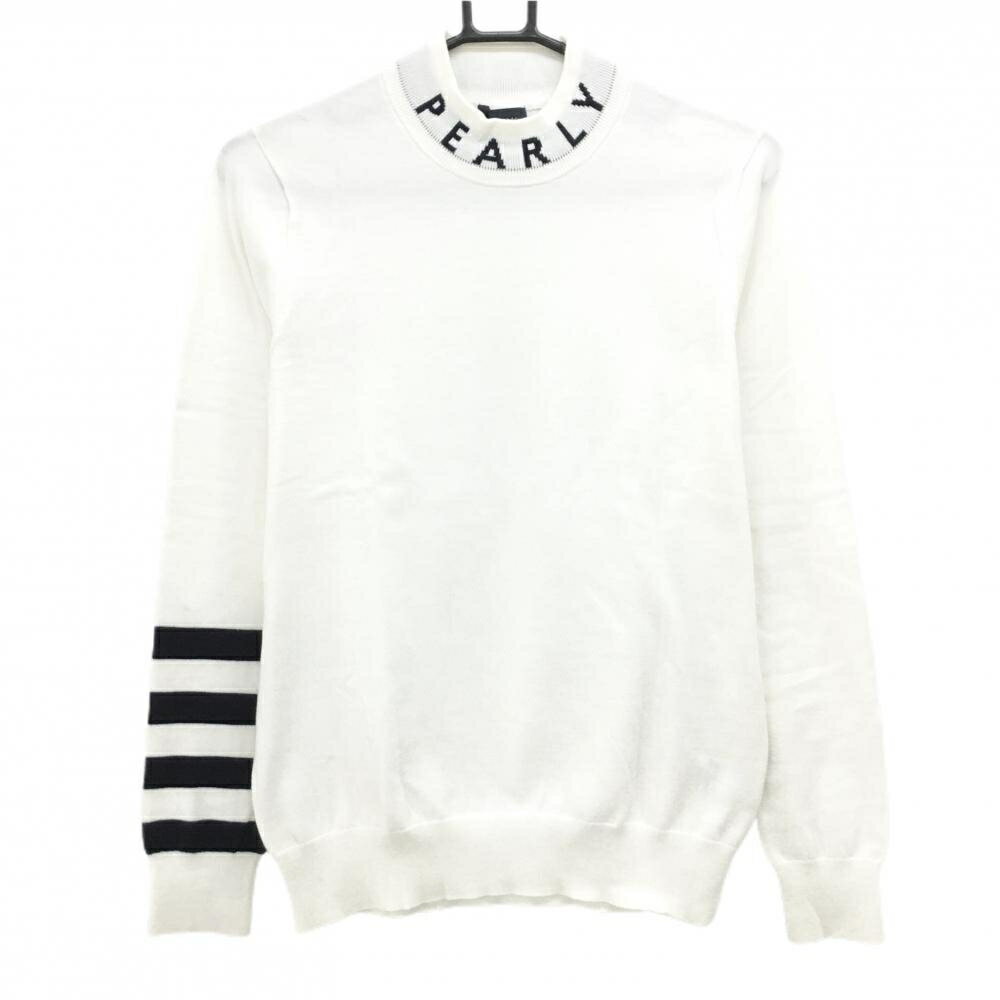 PEARLY GATES - 【美品】パーリーゲイツ ハイネックセーター 白×黒 ネックロゴ コットン混 ニット レディース 1(M) ゴルフウェア PEARLY GATES