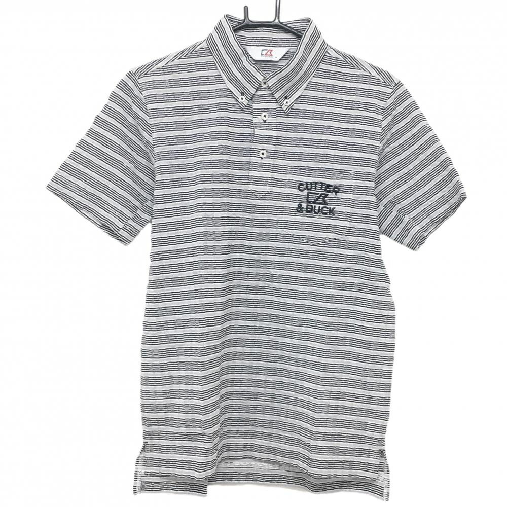CUTTER & BUCK - [クーポン対象品]【新品】カッターアンドバック 半袖ポロシャツ ライトグレー×黒×白 ボーダー ボタンダウン メンズ M ゴルフウェア CUTTER＆BUCK