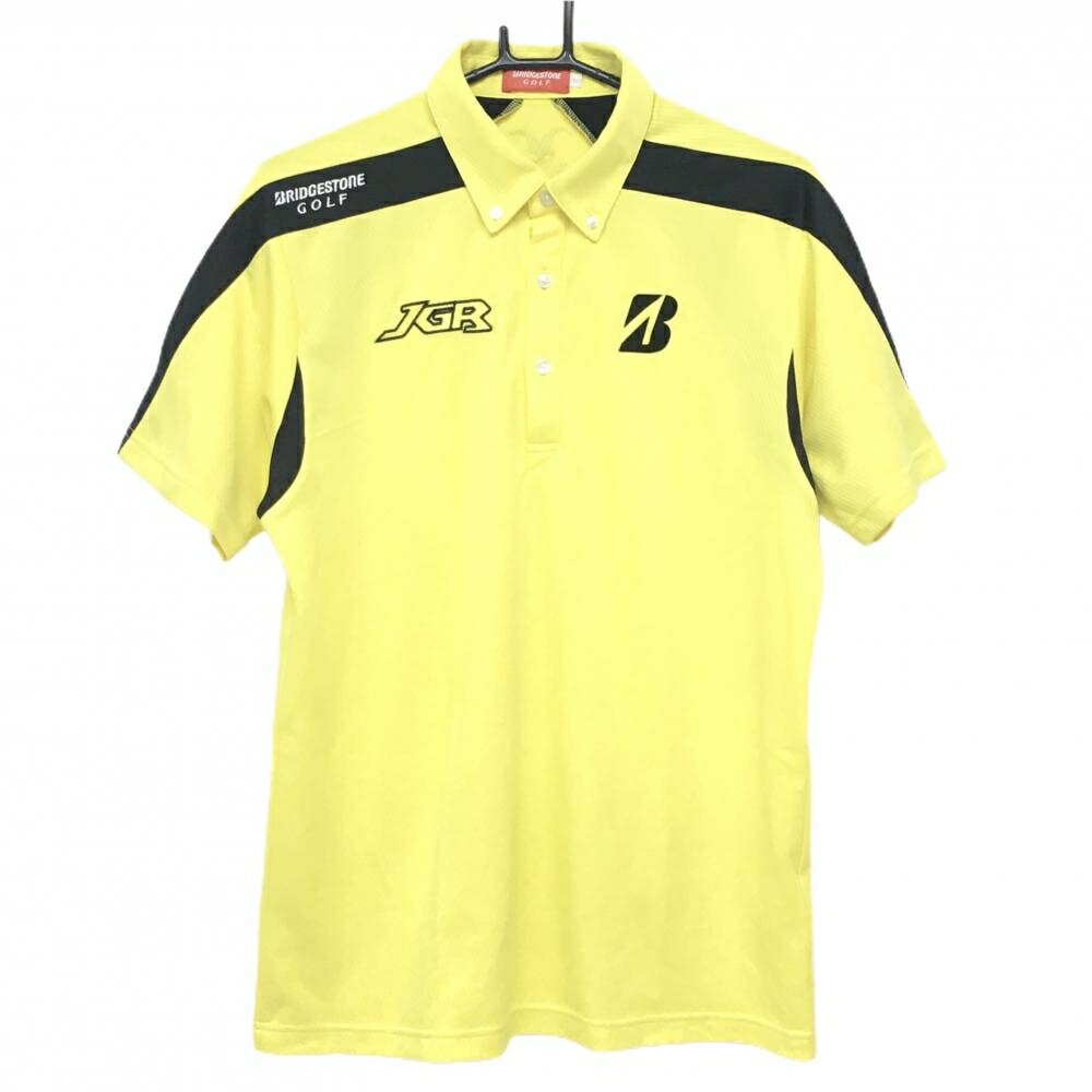 ブリヂストンTOURB 半袖ポロシャツ イエロー×黒 ボタンダウン メンズ L ゴルフウェア Bridgestone