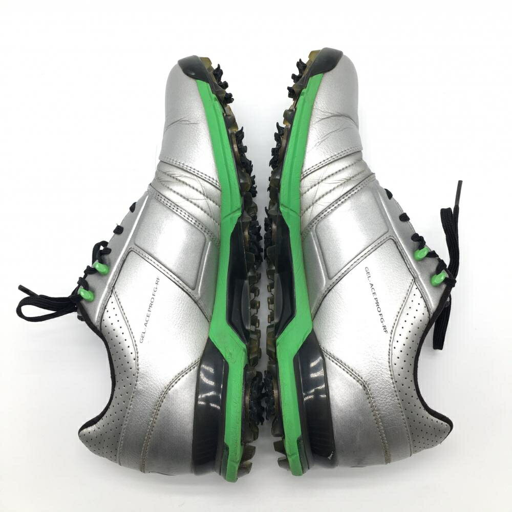 【美品】アシックス ゴルフシューズ シルバー×黒×グリーン TGN908 ゲルエースプロ FG-RF メンズ 26.5 ゴルフウェア asics