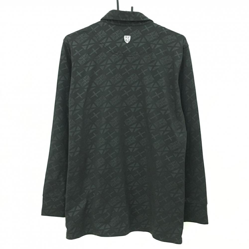 【美品】アドミラル 長袖ポロシャツ 黒 総柄地模様 ロゴ白 裏極微起毛 メンズ LL ゴルフウェア Admiral