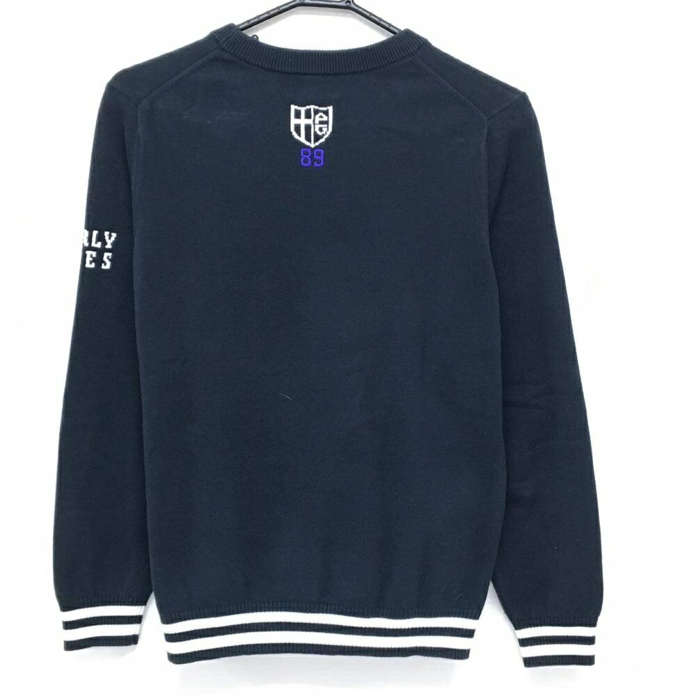 [クーポン対象品]パーリーゲイツ セーター ネイビー×白 袖口・裾ライン コットン100％ ニット レディース 1(M) ゴルフウェア PEARLY GATES