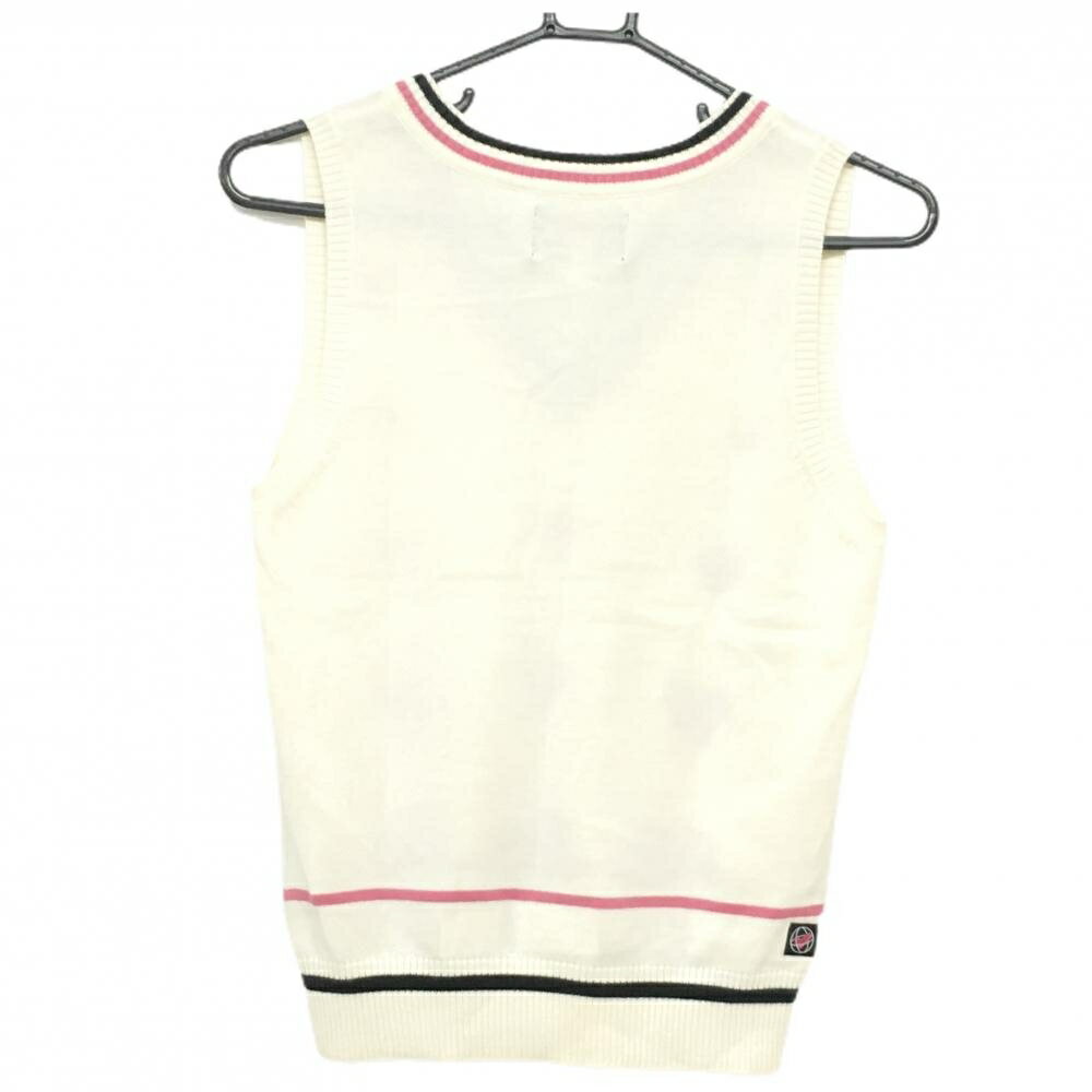 【超美品】ビバハート ニットベスト 白×ピンク 前面ハート総柄 コットン混 レディース 40(M) ゴルフウェア VIVA HEART
