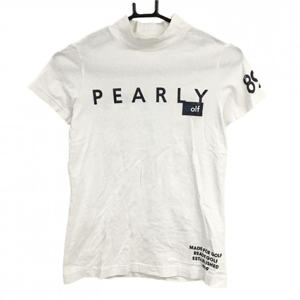 PEARLY GATES - [クーポン対象品]【美品】パーリーゲイツ 半袖ハイネックシャツ 白×ネイビー ビッグロゴプリント レディース 0(S) ゴルフウェア PEARLY GATES