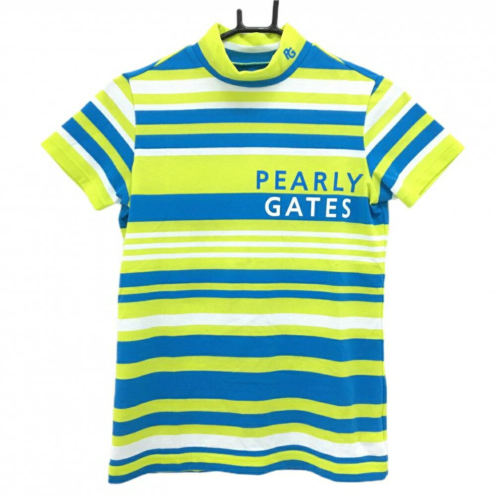 PEARLY GATES - [クーポン対象品]【美品】パーリーゲイツ 半袖ハイネックシャツ ライトグリーン×ブルー レディース 0(S) ゴルフウェア 2024年モデル PEARLY GATES